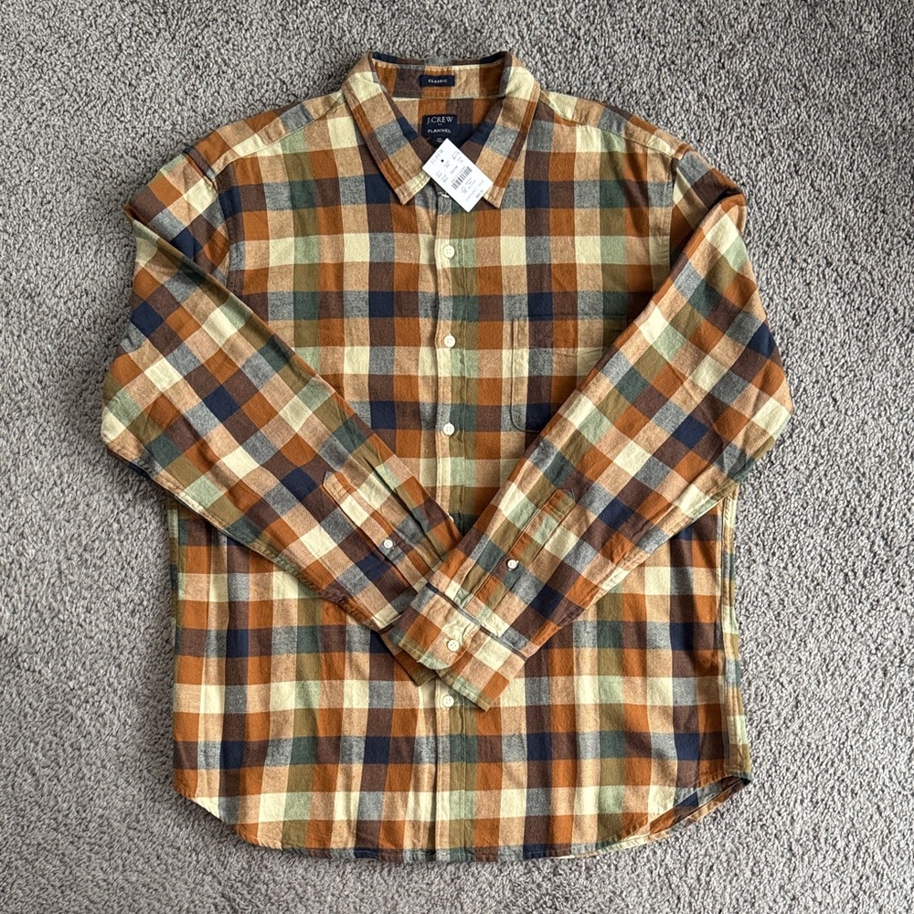 J. Crew Checkered Flannel Shirt - Brown, Tan, Blue - XL